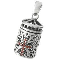 925 Sterling Silver Christian Cross Red CZ Crystal Dangle Locket Box Charm Pendant