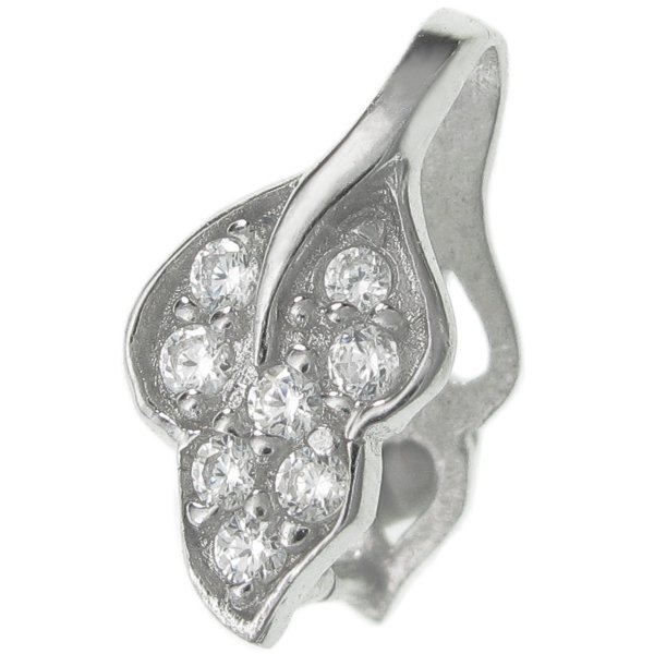 1x Rhodium on 925 Sterling Silver Clear CZ Crystal Leaf Pendant Connector Bail Clasp