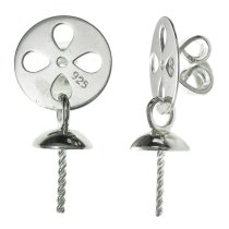 2x 925 Sterling Silver 5mm Cup Pin Pearl Dangle Pendant Connector Earnut Earring Back