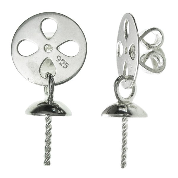 2x 925 Sterling Silver 5mm Cup Pin Pearl Dangle Pendant Connector Earnut Earring Back