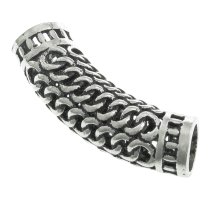 Antique 925 Sterling Silver Chain Mesh Curved Tube Spacer Bead Slide Pendant
