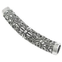 Antique 925 Sterling Silver Bali Flower Leaf Curved Tube Spacer Bead Slide Pendant