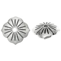 4x Antique 925 Sterling Silver Leaf Flower Bud Pearl Bead Cover Cap 6mm