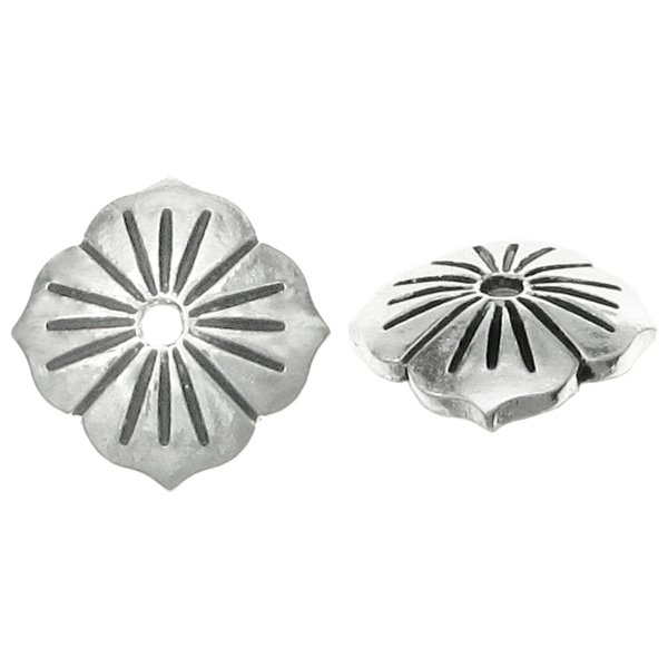 4x Antique 925 Sterling Silver Leaf Flower Bud Pearl Bead Cover Cap 6mm