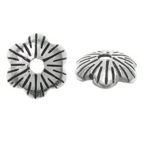 6x Antique 925 Sterling Silver Leaf Flower Bud Floral Pearl Bead Cover Cap 5mm