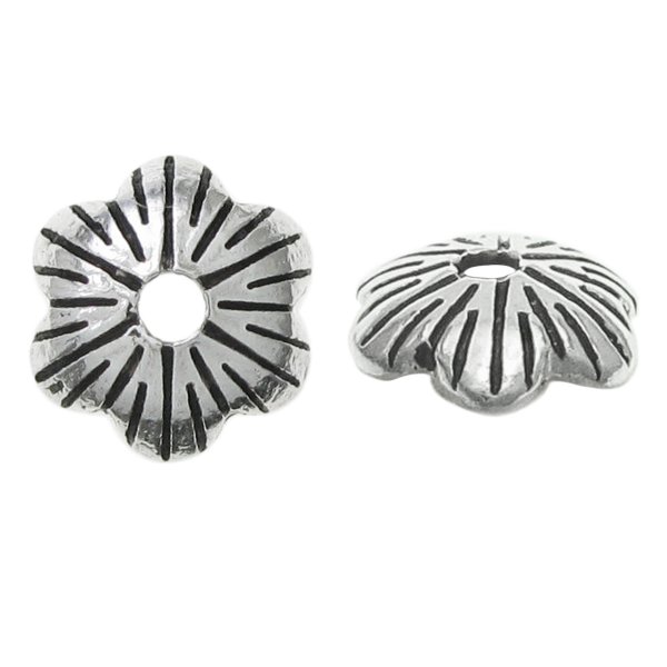 6x Antique 925 Sterling Silver Leaf Flower Bud Floral Pearl Bead Cover Cap 5mm