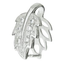 1x 925 Sterling Silver Clear CZ Crystal Tree Leaf Pendant Connector Bail Clasp