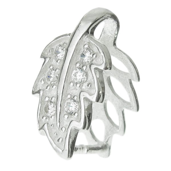 1x 925 Sterling Silver Clear CZ Crystal Tree Leaf Pendant Connector Bail Clasp