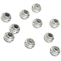 10x Rhodium on 925 Sterling Silver 4mm Round Vertical Stripe Cut Corrugated Stardust Bead Spacer