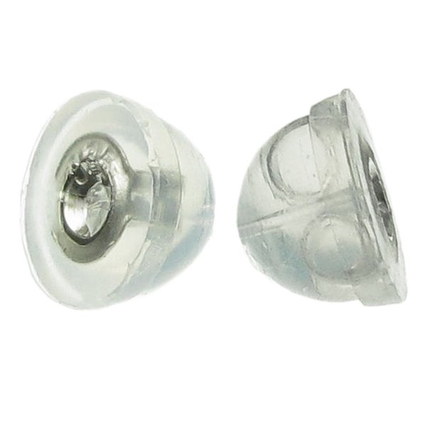 2 x Rhodium on 925 Sterling Silver Hypoallergenic Rubber Friction Earring Back Ear Nut