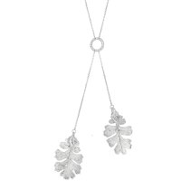 1x Handcrafted Sterling Silver Double Genuine Oak Leaf Vein Pattern Dangle Pendant Charm Link Chain Necklace 18″ + 2″ Extender