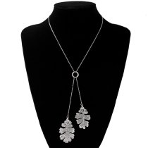 1x Handcrafted Sterling Silver Double Genuine Oak Leaf Vein Pattern Dangle Pendant Charm Link Chain Necklace 18" + 2" Extender
