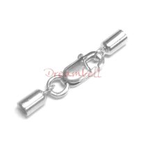 Rhodium Sterling Silver 1.5mm Leather Cord End Cap Lobster Clasp