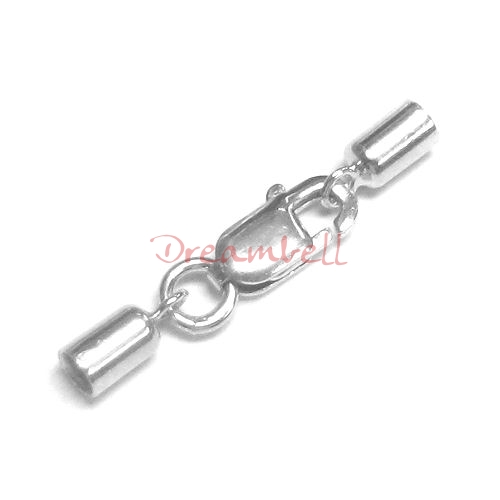 Rhodium Sterling Silver 1.5mm Leather Cord End Cap Lobster Clasp