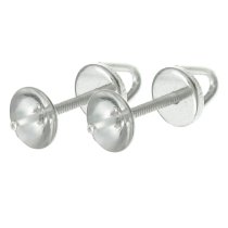 2x 925 Sterling Silver Pin 5mm Pearl Cup Screw-back Stud Earring Post Setting