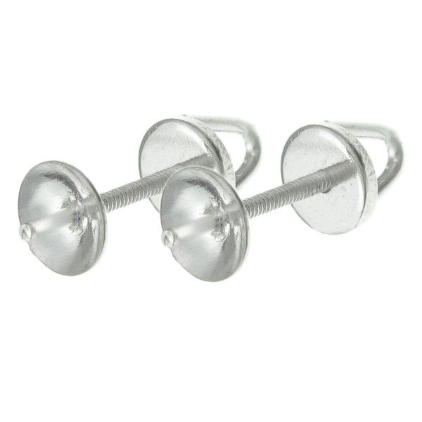2x 925 Sterling Silver Pin 5mm Pearl Cup Screw-back Stud Earring Post Setting