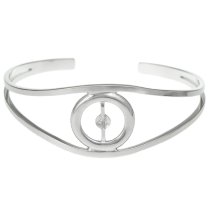 925 Sterling Silver Screw-on Pin Pearl Cup Adjustable Cuff Bracelet Wristband Bangle