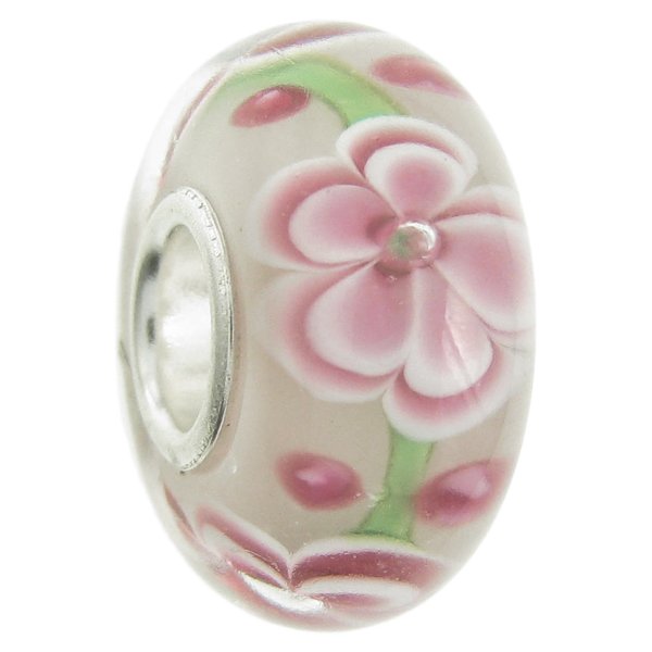 Sterling Silver Pink Daisy Flower Glass Bead for European Charm Bracelets
