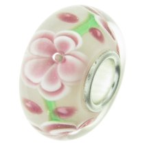 Sterling Silver Pink Daisy Flower Glass Bead for European Charm Bracelets