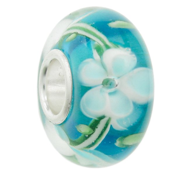 Sterling Silver Green Daisy Flower Glass Bead for European Charm Bracelets