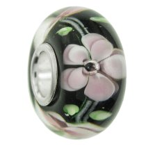 Sterling Silver Black Daisy Flower Glass Bead for European Charm Bracelets