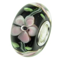 Sterling Silver Black Daisy Flower Glass Bead for European Charm Bracelets