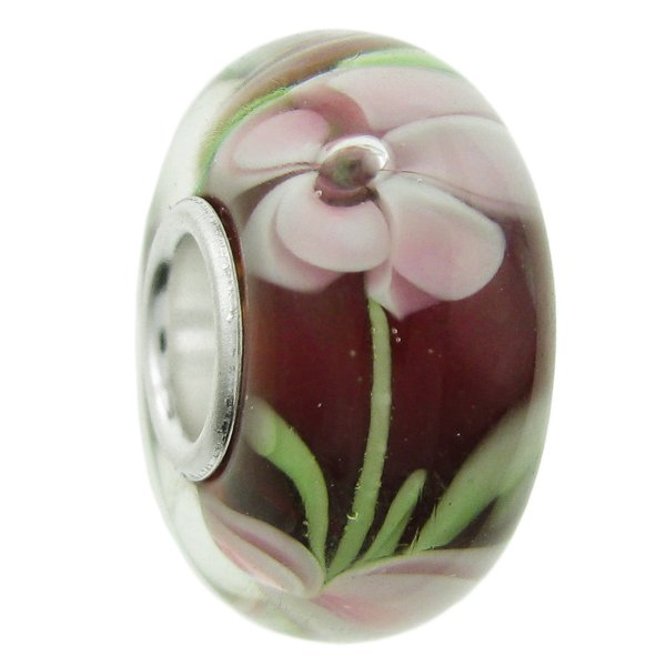 Sterling Silver Red Daisy Flower Glass Bead for European Charm Bracelets