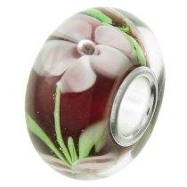 Sterling Silver Red Daisy Flower Glass Bead for European Charm Bracelets