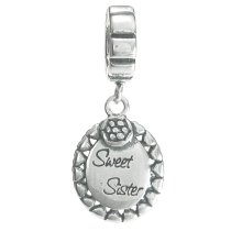 1x Antique Sterling Silver Daisy Flower Sweet Sister Dangle Bead for European Charm Bracelets