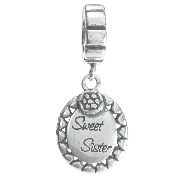 1x Antique Sterling Silver Daisy Flower Sweet Sister Dangle Bead for European Charm Bracelets