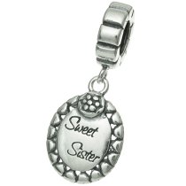 1x Antique Sterling Silver Daisy Flower Sweet Sister Dangle Bead for European Charm Bracelets