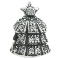Sterling Silver Christmas Tree Clear CZ Crystal Bead for European Charm Bracelets