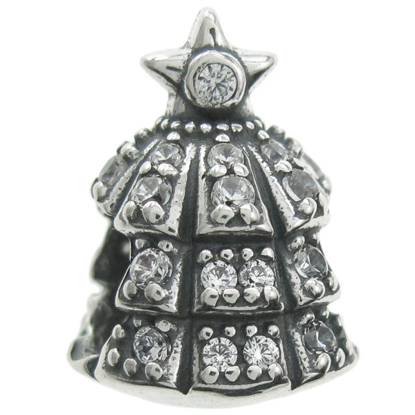 Sterling Silver Christmas Tree Clear CZ Crystal Bead for European Charm Bracelets