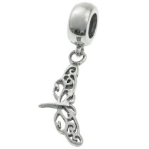 Antique 925 Sterling Silver Dragonfly Flower Dangle Bead for European Charm Bracelets