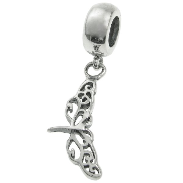 Antique 925 Sterling Silver Dragonfly Flower Dangle Bead for European Charm Bracelets