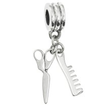Antique 925 Sterling Silver Hair Stylist Scissors Comb Dangle Bead for European Charm Bracelets