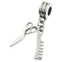 Antique 925 Sterling Silver Hair Stylist Scissors Comb Dangle Bead for European Charm Bracelets