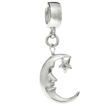 925 Sterling Silver Moon & Star Dangle Pendant for European Charm Bracelet