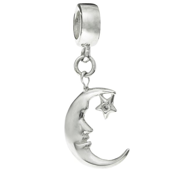 925 Sterling Silver Moon & Star Dangle Pendant for European Charm Bracelet