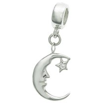 925 Sterling Silver Moon & Star Dangle Pendant for European Charm Bracelet