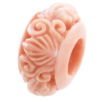 1x Simulated Pink Coral Round Flower Leaf Bead for European Charm Bracelets