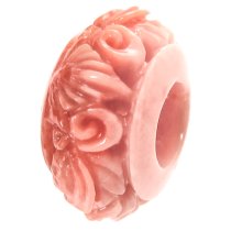 1x Simulated Pink Coral Round Flower Leaf Bead for European Charm Bracelets
