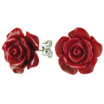 2x Sterling Silver Simulated Red Coral Rose Earring Stud Post 15mm