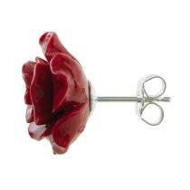 2x Sterling Silver Simulated Red Coral Rose Earring Stud Post 15mm