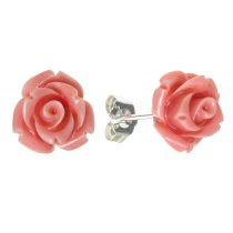 2x Sterling Silver Simulated Pink Coral Rose Earring Stud Post 10mm