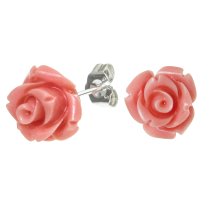 2x Sterling Silver Simulated Pink Coral Rose Earring Stud Post 10mm