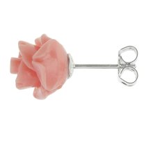 2x Sterling Silver Simulated Pink Coral Rose Earring Stud Post 10mm