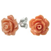 2x Sterling Silver Simulated Orange Coral Rose Earring Stud Post 10mm