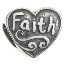 1x Antiqued 925 Sterling Silver Love Heart Faith Charm Bead for European Charm Bracelet