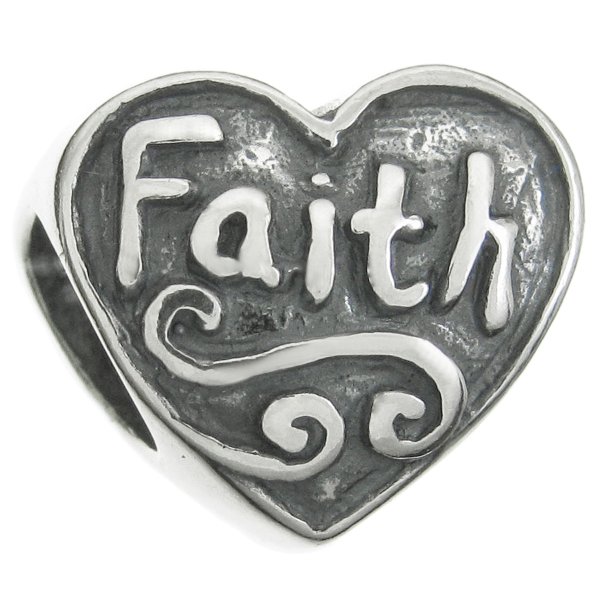 1x Antiqued 925 Sterling Silver Love Heart Faith Charm Bead for European Charm Bracelet